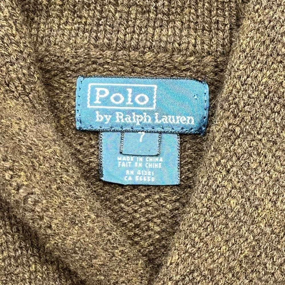Polo Ralph Lauren Kids Brown Wool Cashmere Shawl Collar Knit Sweater Size 7 - Picture 4 of 7